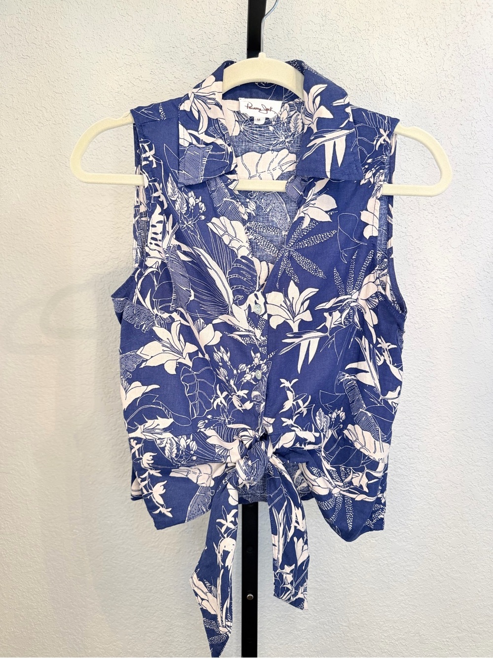 Panama Jack Linen-Blend Floral Tie-Front Sleeveless Top